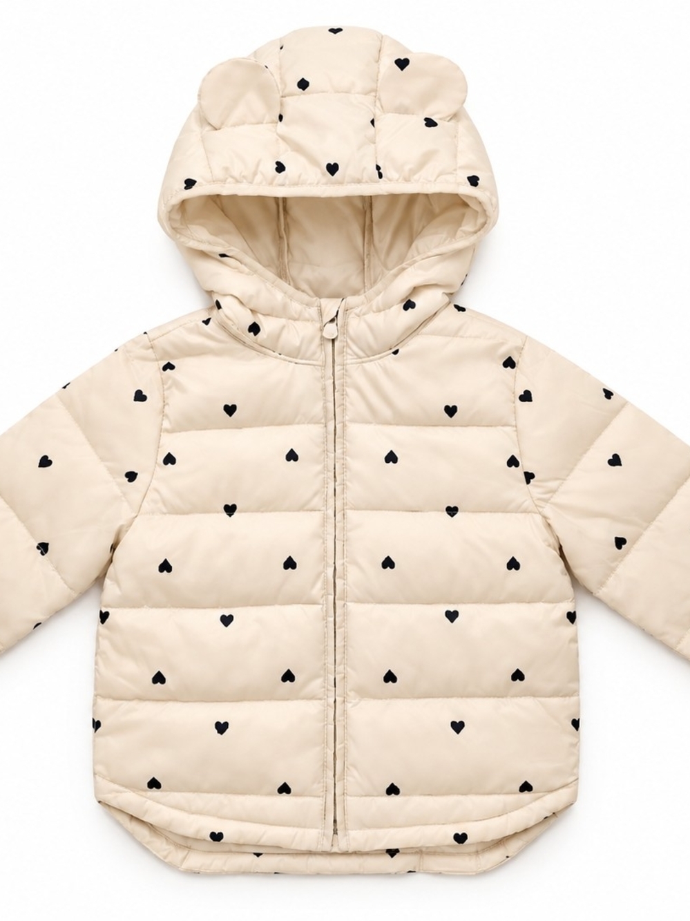 GAP Beige Puffer Jacket with Black Heart Print and Hood